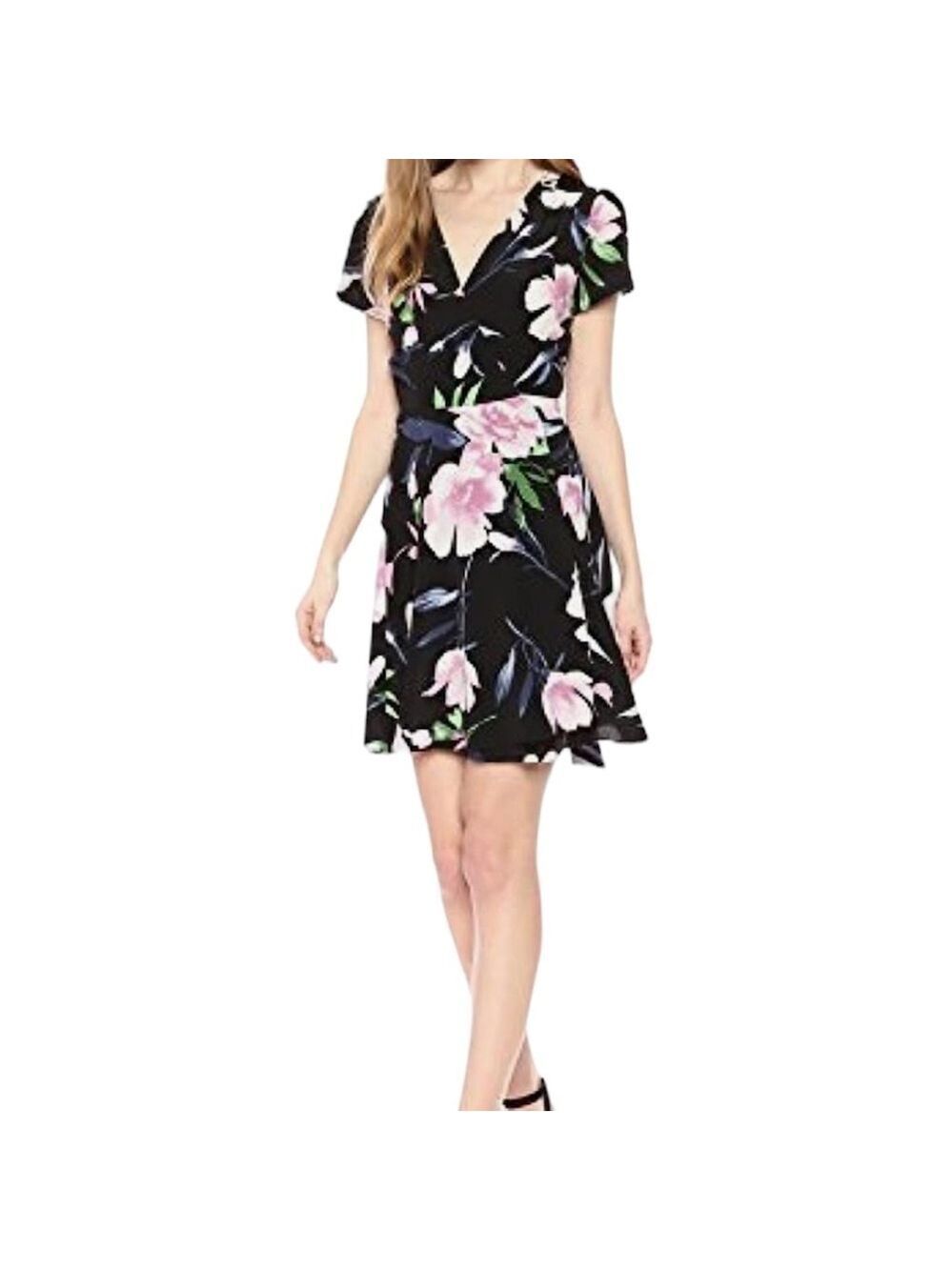 Yumi Kim Paradise Found Black Floral Kennedy Wrap Silk Dress Size S